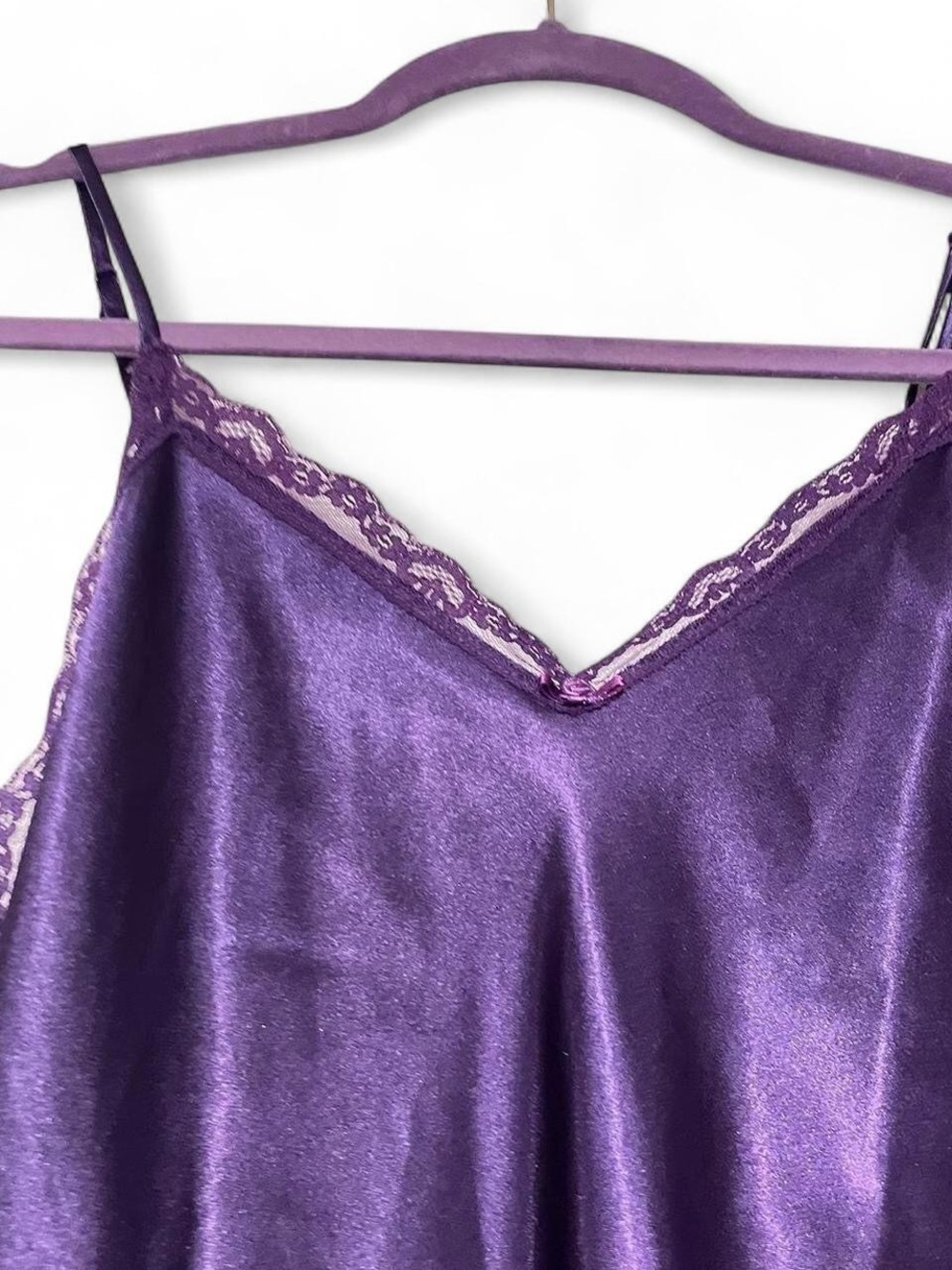 Vintage Deep Purple Lace Trim Satin Slip Dress - Picture 2 of 8